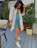 Purplepig Maternity Shorts with Pockets 8" Cyan Small Soft Over Belly by Deal US
