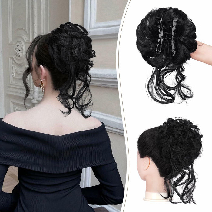 SOFEIYAN Synthetic Messy Bun Hair Piece Claw Clip Wavy Curly Extension by Deal US