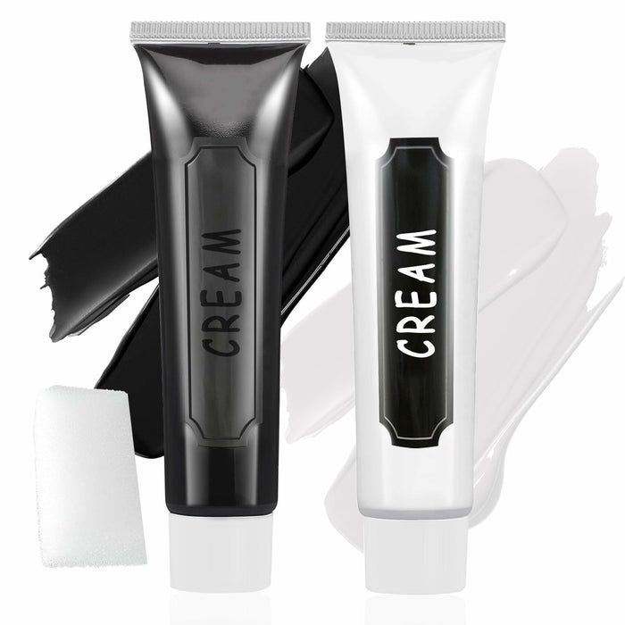 Black White Oil-Based Face Paint Kit with Brushes - Professional Halloween by Deal US
