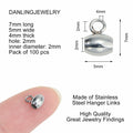 DanLingJewelry 100Pcs Stainless Steel Oval Bail Beads Silver 7x5x4mm Hole 2mm by Deal US
