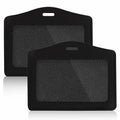 2 Pcs Genuine Leather Horizontal ID Badge Holders Clear Waterproof Black Gray by Deal US