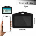 2 Pcs Genuine Leather Horizontal ID Badge Holders Clear Waterproof Black Gray by Deal US