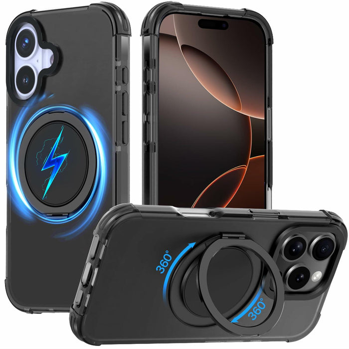 FUGTBLESS iPhone 16 Case 6.1" Translucent Magnetic O-Ring 360° Stand by Deal US
