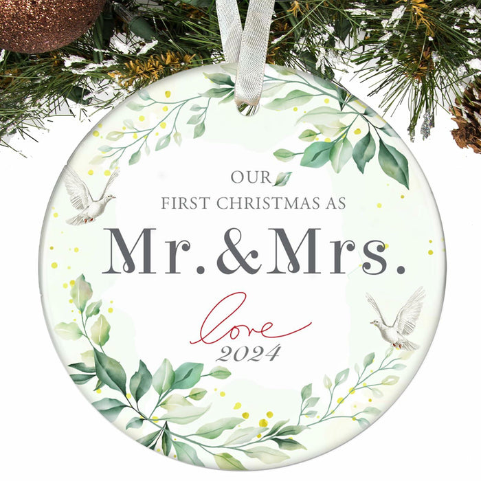 XKDOUS 2024 1st Christmas Mr & Mrs Ceramic Ornament Wedding Gift by Deal US
