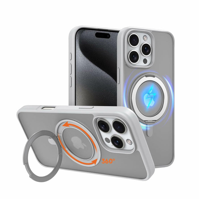 Vongong iPhone 16 Pro Max Gray Magnetic Case Drop-Proof with 360° Ring Stand by Deal US