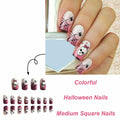 RIICFDD Halloween Spider Web Kawaii Skull Pink Gradient Short Square Nails 24 by Deal US