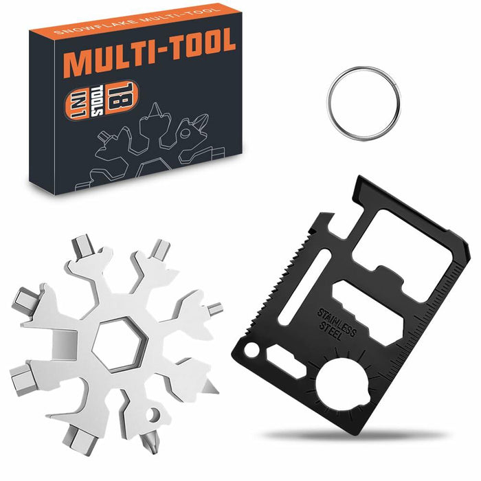 18 in 1 Silver Snowflake Multitool & 20 in 1 Black Credit Card Multitools Gift by Deal US