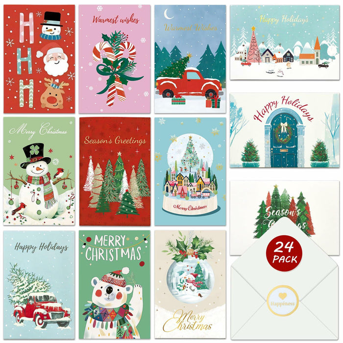 STYPOP Boxed Christmas Cards 24-Pack 4x6" Blank Inside Assorted Designs by Deal US