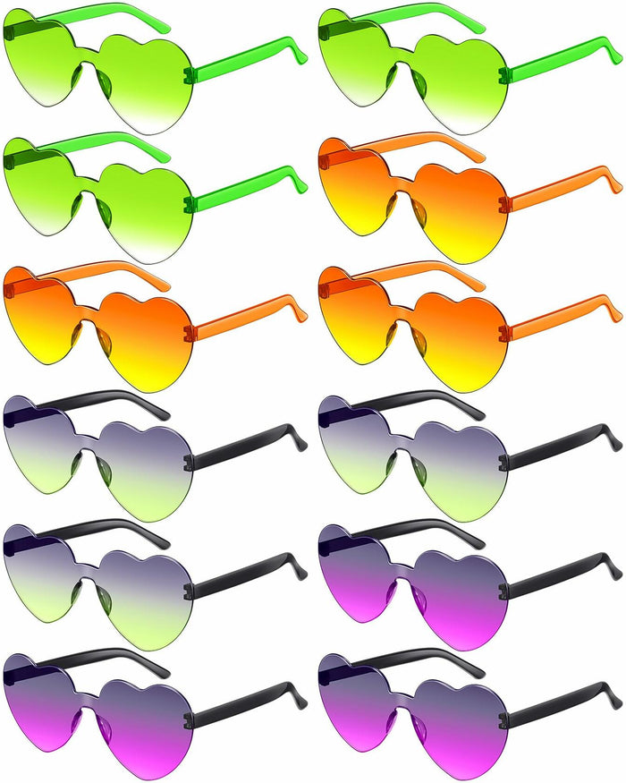 Photect 12 Pair Heart Sunglasses Gradient Green Yellow Purple Trendy Bulk by Deal US
