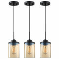 CJY CHENJINYAN 3 Pack 4.3" Amber Glass Pendant Lights Black Finish by Deal US