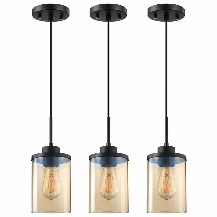 CJY CHENJINYAN 3 Pack 4.3" Amber Glass Pendant Lights Black Finish by Deal US