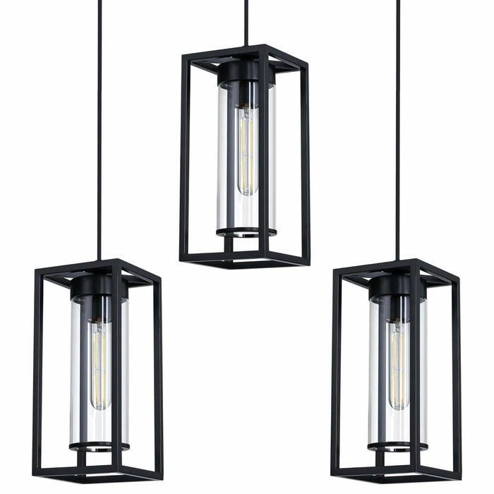 RAINLIGHTING 3 Pack Pendant Ceiling Light 6" Grey Glass Black Finish Indoor by Deal US