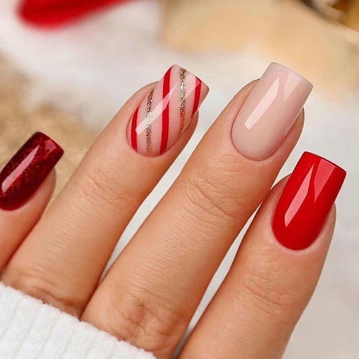 RIICFDD Christmas Press On Nails 24 Pcs White Snowflake Short Square Fake by Deal US