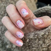 RIICFDD 24pcs Short Square Press On Nails Nude Pink Floral Glossy Style 18