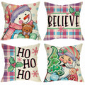 Fjfz Set of 4 Christmas Snowman Santa Pillow Covers 16x16 Plaid Polka Dot by Deal US