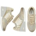 Gold High Heel Wedge Sneakers SM1-GOLD-6.5A Women Lace Up New by Deal US