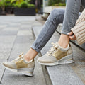 Gold High Heel Wedge Sneakers SM1-GOLD-6.5A Women Lace Up New by Deal US
