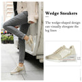 Gold High Heel Wedge Sneakers SM1-GOLD-6.5A Women Lace Up New by Deal US