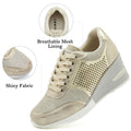 Gold High Heel Wedge Sneakers SM1-GOLD-6.5A Women Lace Up New by Deal US