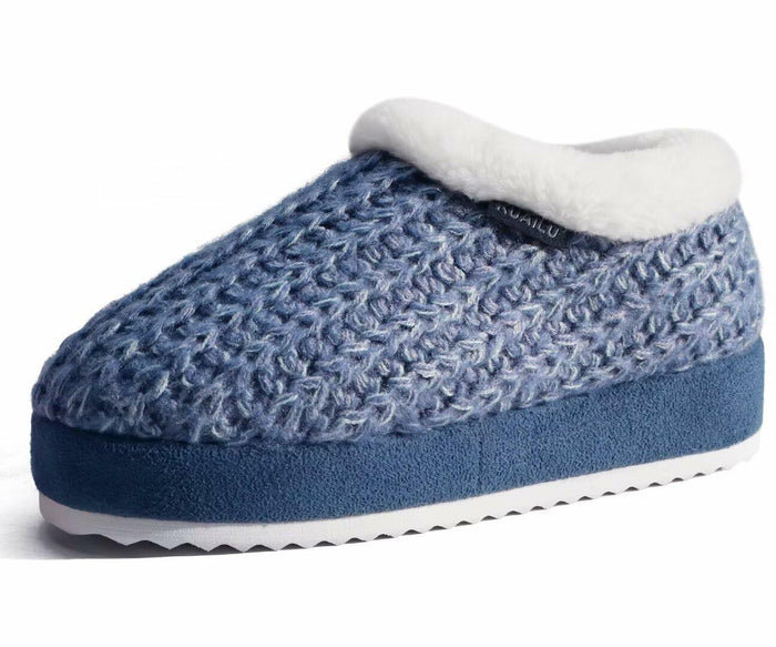 KuaiLu Womens Blue Plush Platform Slippers Memory Foam Warm Size 8 by Deal US