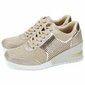 Gold High Heel Wedge Sneakers SM1-GOLD-6.5A Women Lace Up New by Deal US