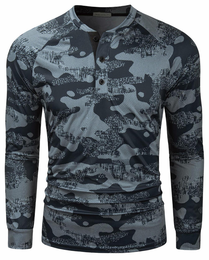 Wancafoke Men's Long Sleeve Henley Shirt Quick Dry Collarless Lake Blue - Size L by Deal US
