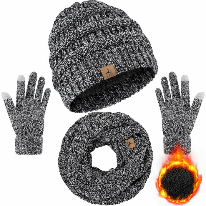 Warm Fleece Hat, Gloves & Scarf Set - Touchscreen Compatible, Unisex 3PCS by Deal US