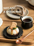 Black 5 Inch Cracker-Shaped Spoon Rest Heat-Resistant Kitchen Accessory by Deal US