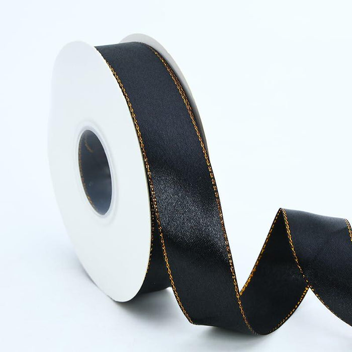 BAEKZ 1in Black Satin Ribbon Gold Edged 50 Yd Roll Flower Gift Decor by Deal US