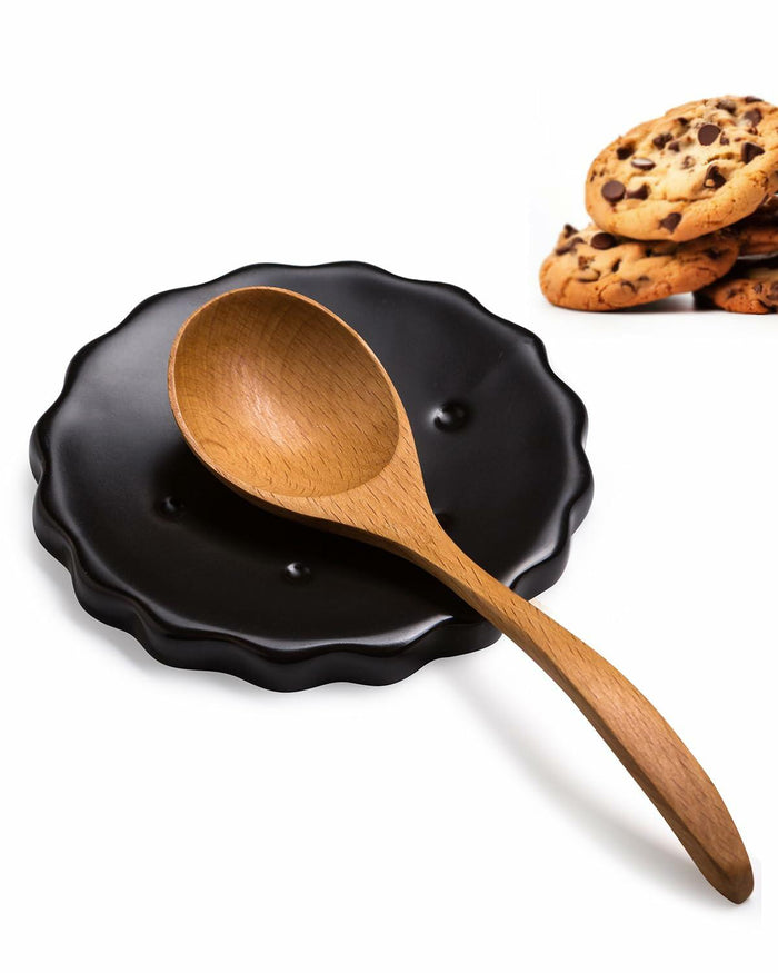 Black 5 Inch Cracker-Shaped Spoon Rest Heat-Resistant Kitchen Accessory by Deal US