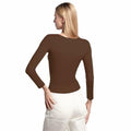 BRISIRA Women's Brown Long Sleeve Crop Top Slim Fit Scoop Neck Tee - Size M by Deal US