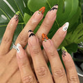 24 Pcs Halloween Acrylic Press On Nails Medium Almond Ghost Pumpkin Bat Design by Deal US