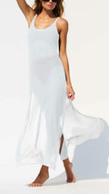 BWQ Women Bikini Coverup White Sheer Spaghetti Straps XXL Beach Dress by Deal US