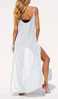 BWQ Women Bikini Coverup White Sheer Spaghetti Straps XXL Beach Dress by Deal US