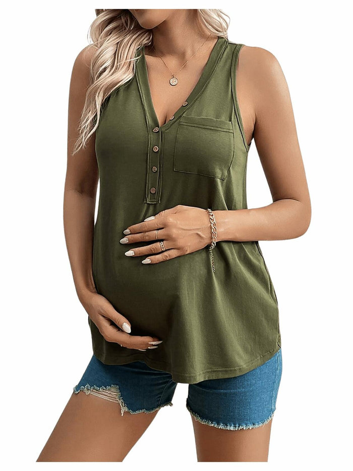SOLY HUX Women's Maternity Tank Top Small Army Green V Neck Sleeveless by Deal US