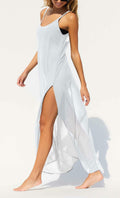 BWQ Women Bikini Coverup White Sheer Spaghetti Straps XXL Beach Dress by Deal US