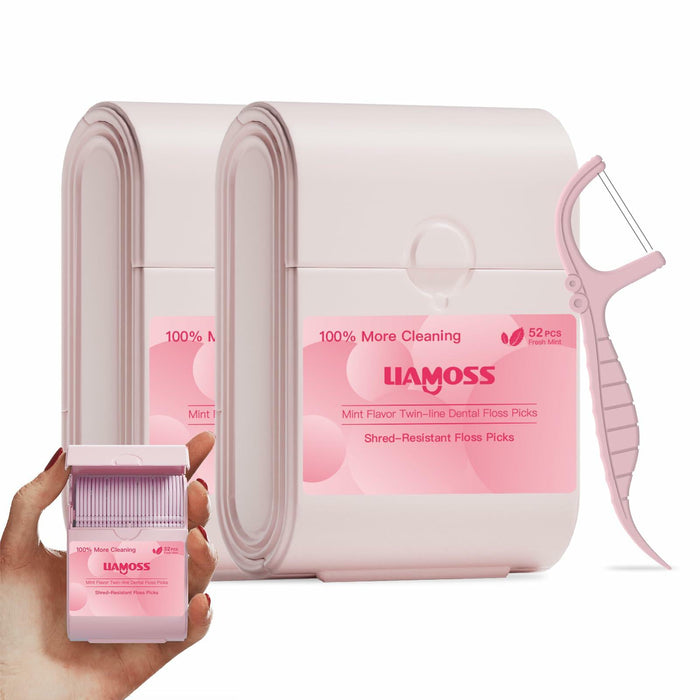 LIAMOSS Twin-Line Dental Flossers 104 Count Pink Shred Resistant Picks by Deal US