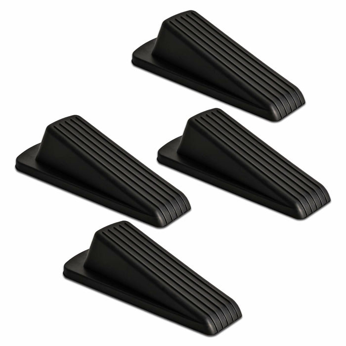 Rubber Door Stopper Wedge Black 4 Pack Sturdy Stackable Floor Door Stops by Deal US