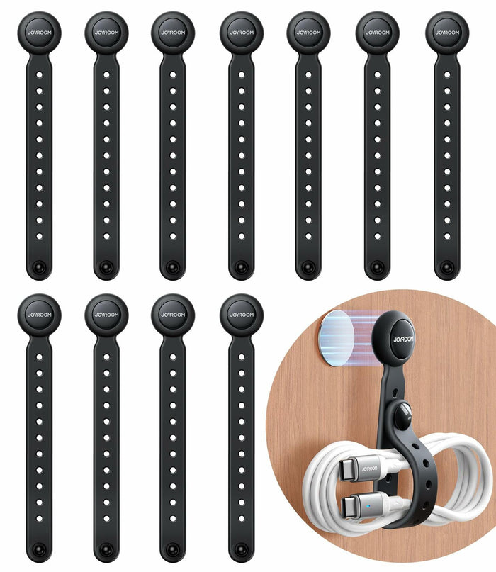JOYROOM 12PCS Magnetic Cable Ties Black Reusable Silicone Organizers by Deal US