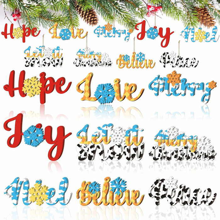 Gerrii 18pcs Christmas Ornaments Wooden Words Colorful Bulk New Crafts by Deal US