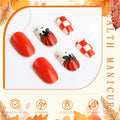 Fall Press On Nails 24Pc Short Square Pumpkin Plaid Design Stick Glue by Deal US
