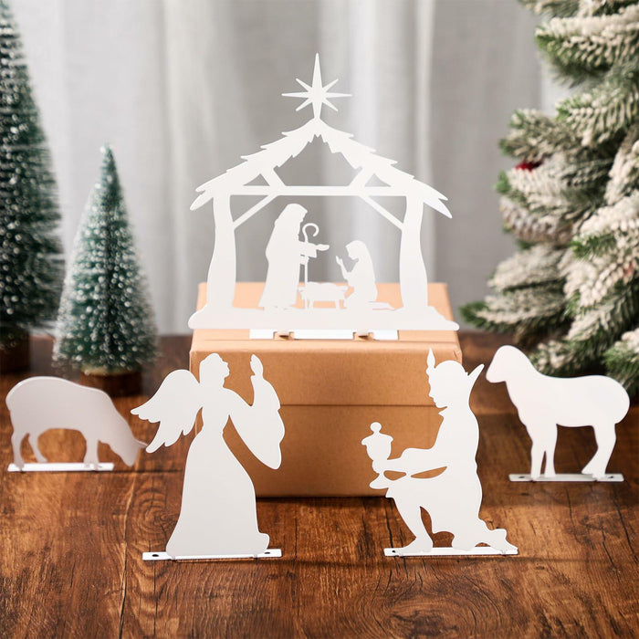MorningRo White Metal Christmas Nativity Set 3 Pc Indoor Rustic Decor by Deal US