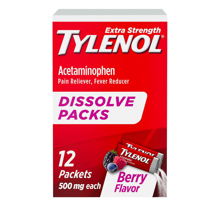 BB04/27 Tylenol Extra Strength 500mg Berry Flavor Dissolve Packs 12ct New by Deal US