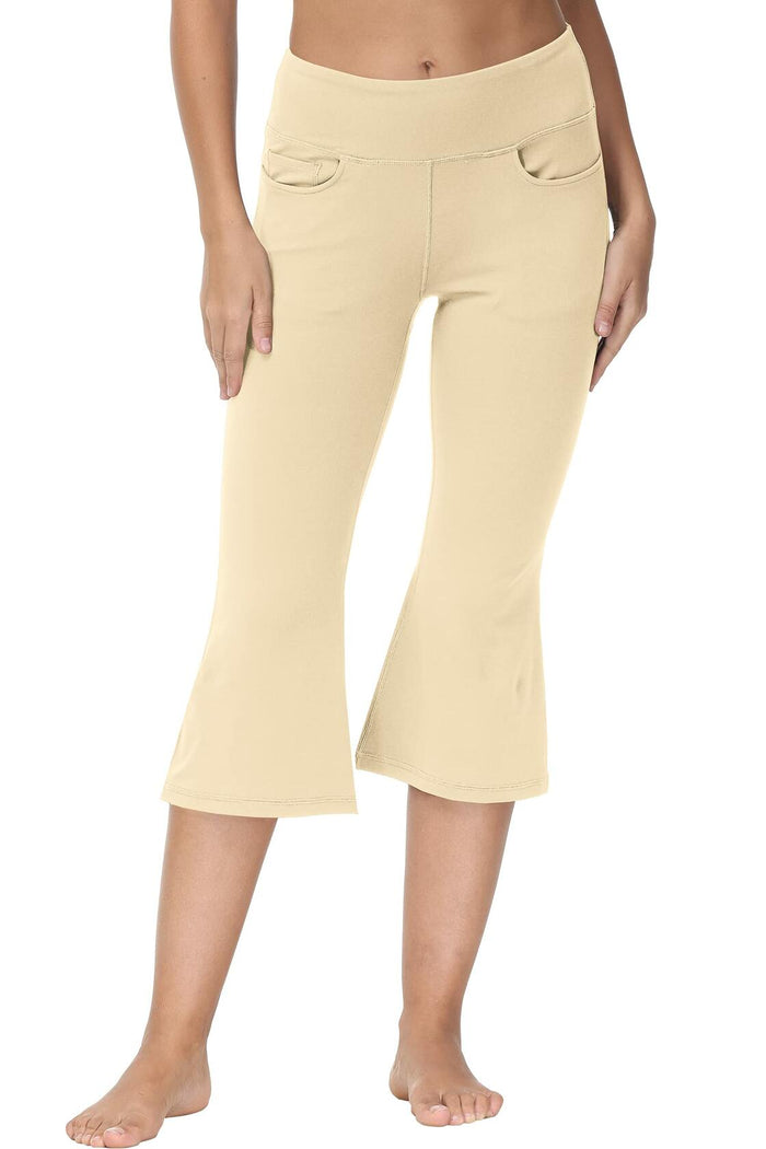 Cakulo Womens Capri Yoga Flare Pants Beige M Athletic Workout Pockets by Deal US