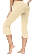 Cakulo Womens Capri Yoga Flare Pants Beige M Athletic Workout Pockets by Deal US