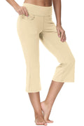 Cakulo Womens Capri Yoga Flare Pants Beige M Athletic Workout Pockets by Deal US
