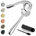 Kitessensu Garlic Press Set with Silicone Peeler & Brush, Gloss Silver by Deal US