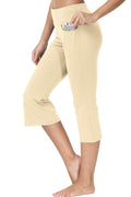 Cakulo Womens Capri Yoga Flare Pants Beige M Athletic Workout Pockets by Deal US