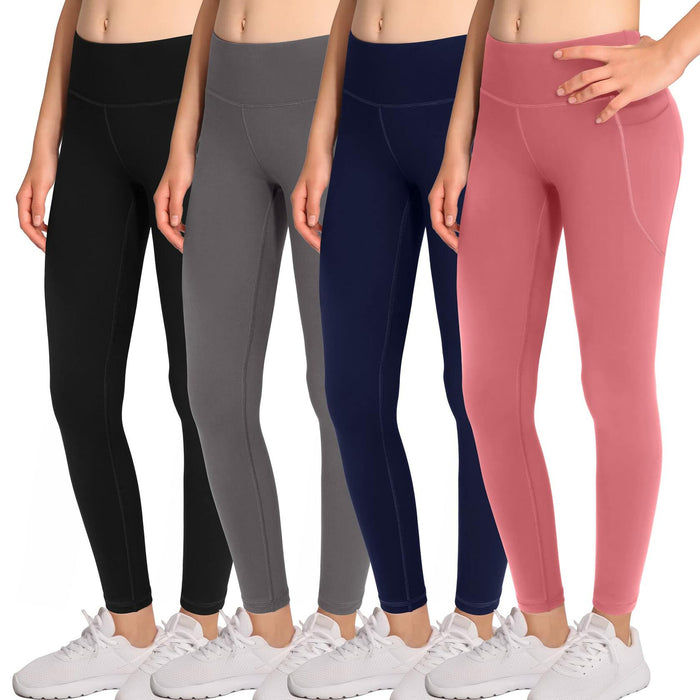 BHRIWRPY 4-Pack Girls Yoga Leggings with 2 Pockets Kids Active Workout Pants by Deal US