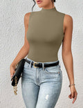 Women's Sleeveless Mock Turtle Neck Bodysuit Slim Fit Racerback Size M by Deal US